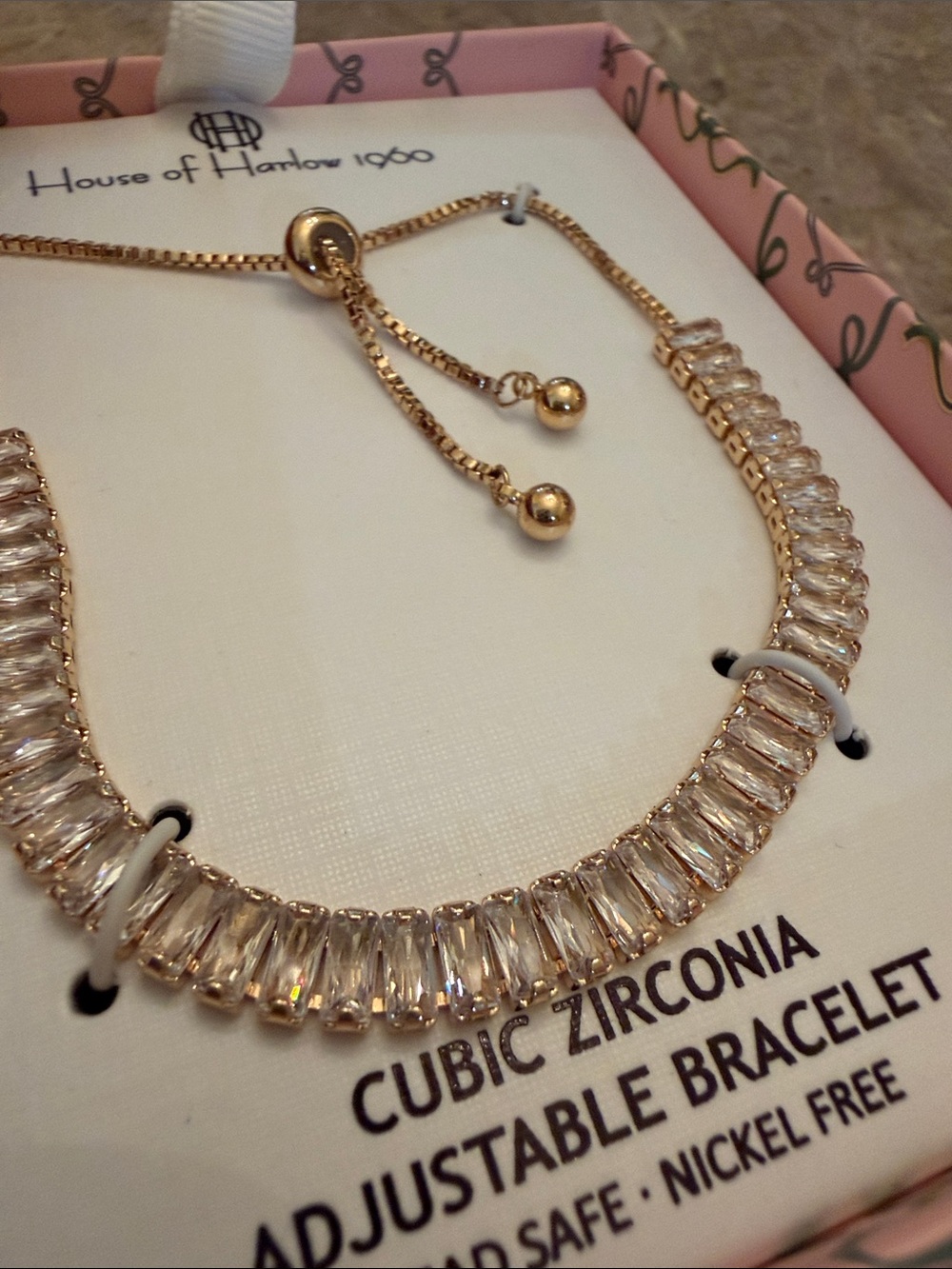 House of Harlow 1960 Gold Cubic Zirconia Adjustable Bracelet